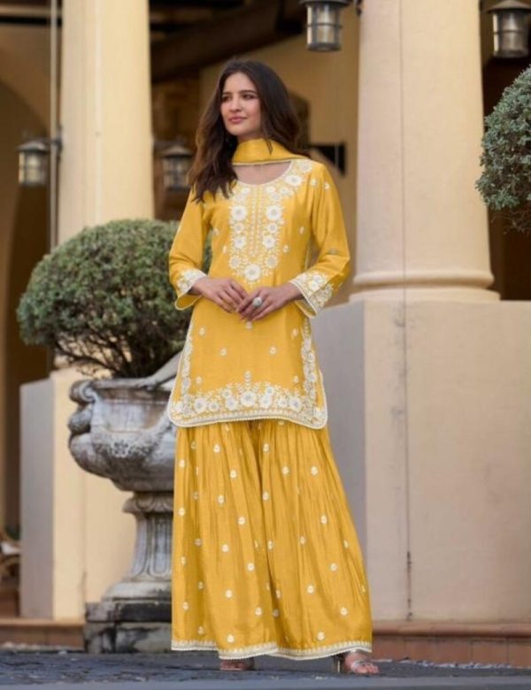 Chinon Silk Lucknowi Work Festive Look Gharara Sets By Aarshi Fashions 4301