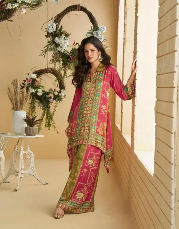 Pure Crepe Silk Digital Print Embellished Mirror Work Cord Sets 10085