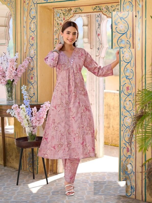 Baby Pink Pure Cotton Kurta Sets For Summer 1003