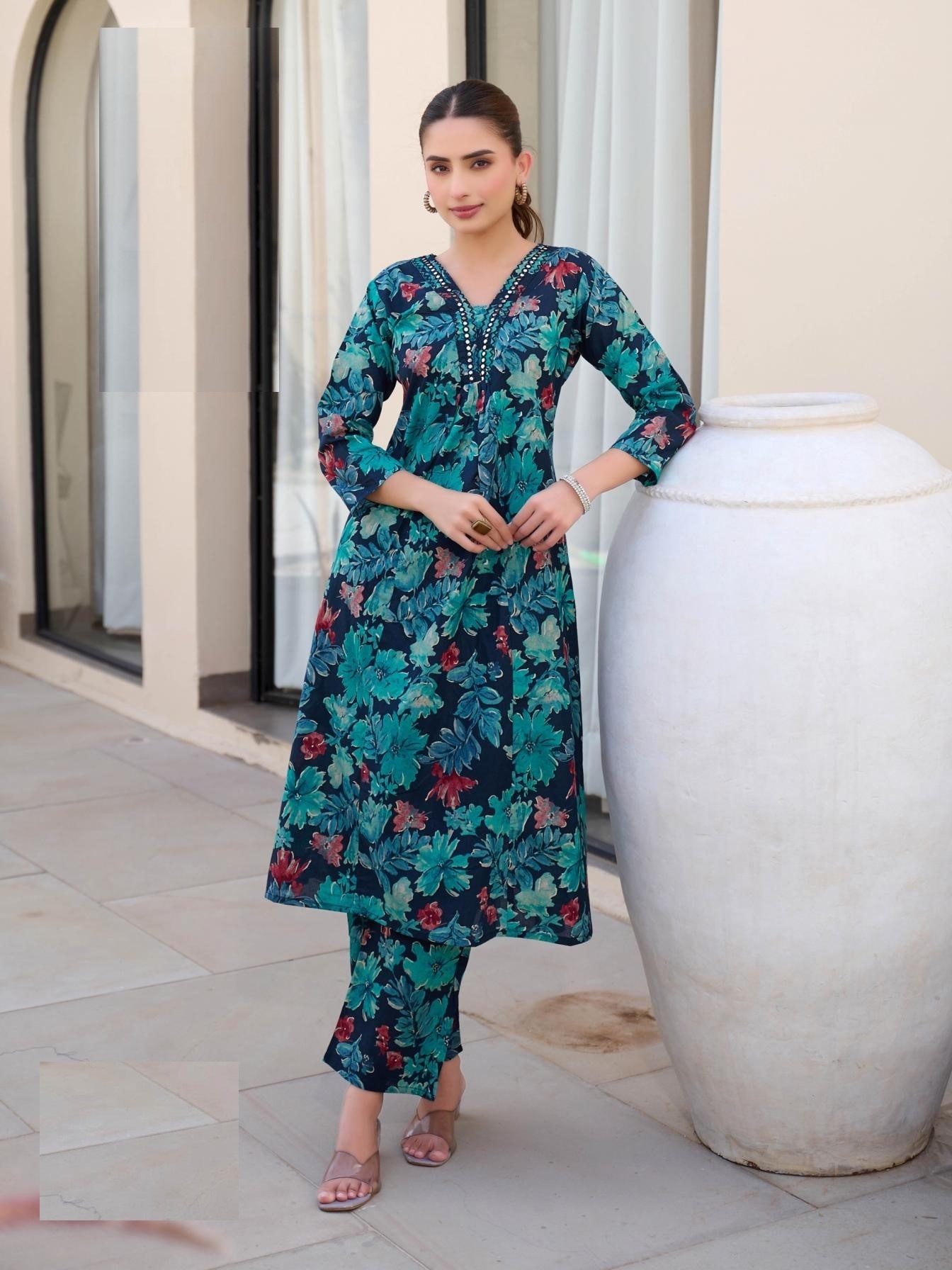 Teal Pure Cotton Kurta Sets For Summer 2006