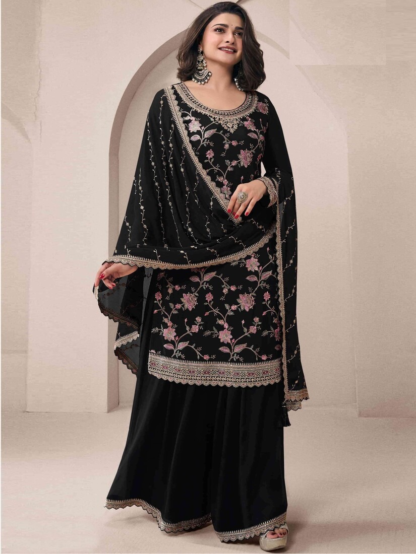 Chinon Silk Embroidered Full Stitched Wedding Palazzo Suits 73411
