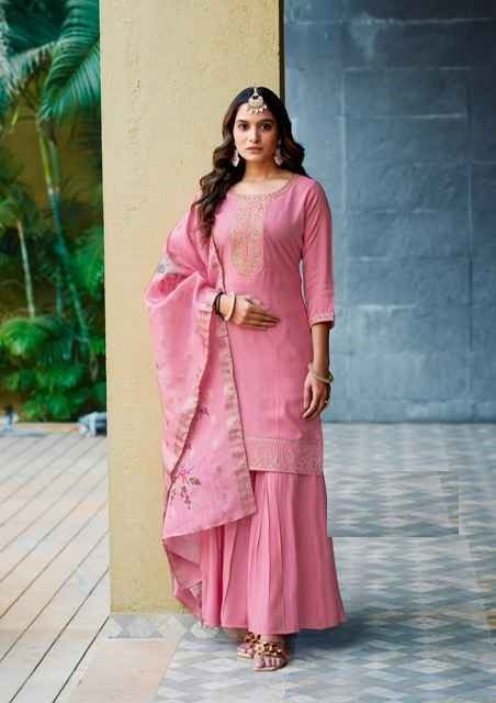 Pink Soft Silk Embroidered Gharara Suit With Digital Print Silk Dupatta 1002