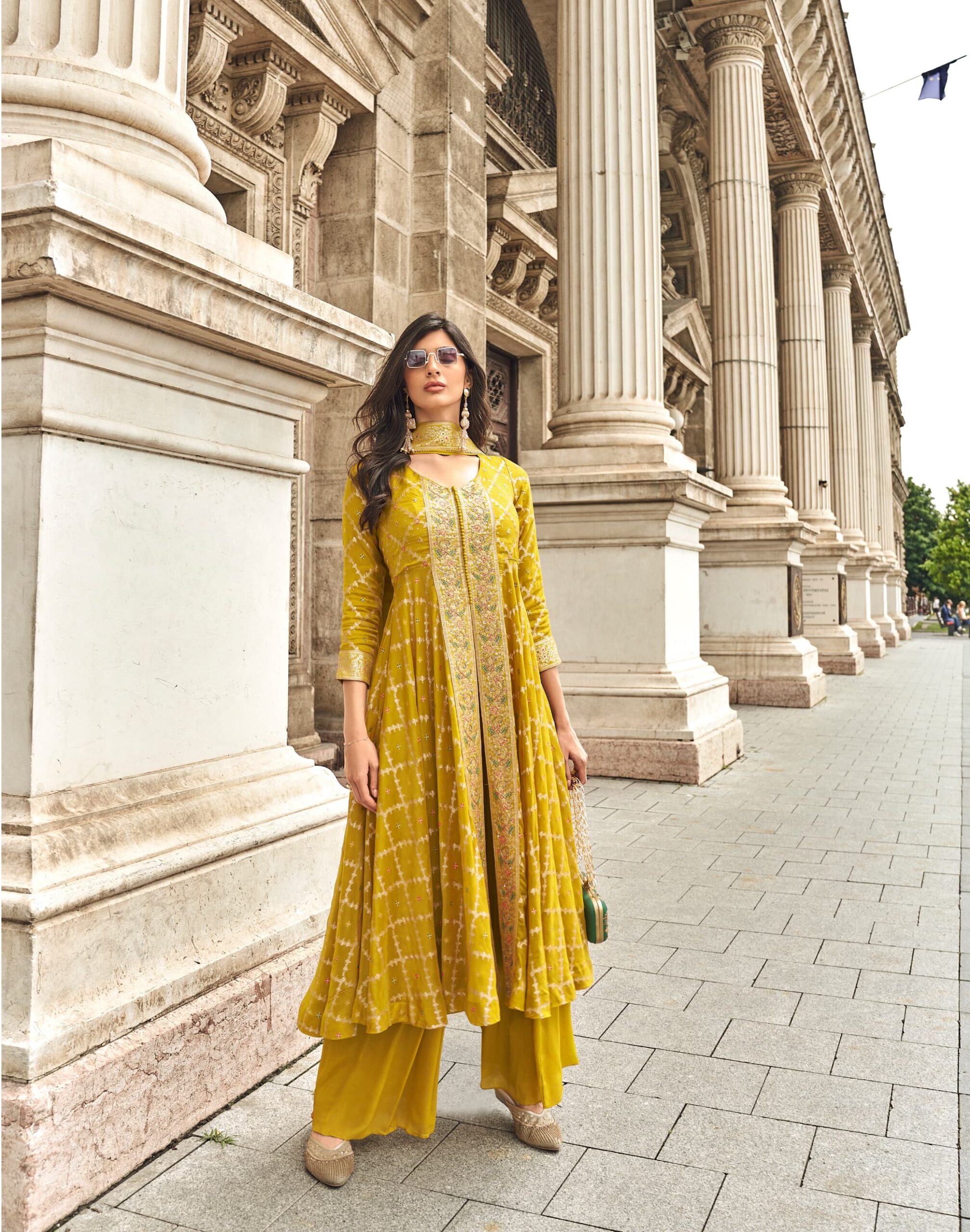 Jacquard Muslin Georgette Heavy Embroidery Mid Slit Gown 5998