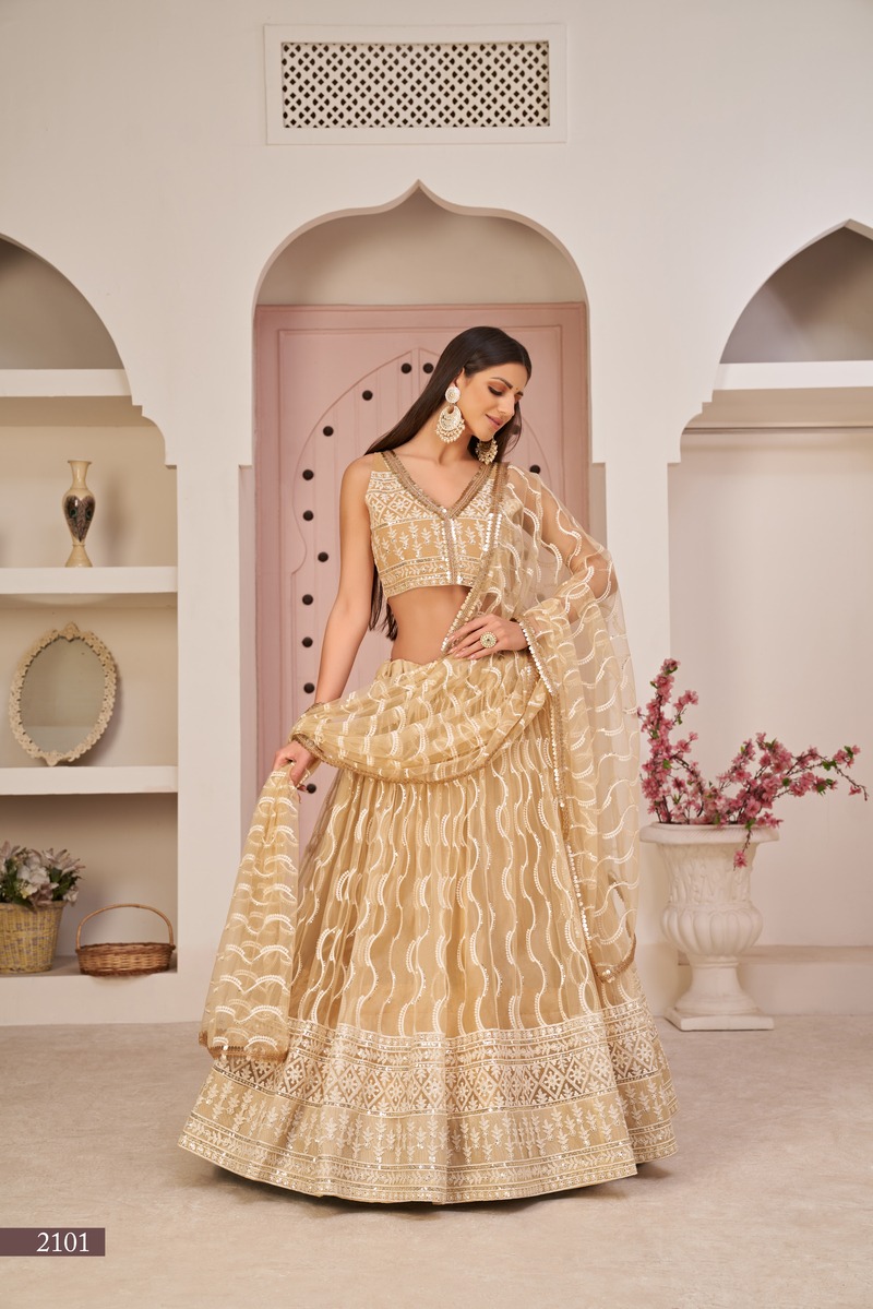 Stunning Embroidered Sequins Work Semi Stitched Net Lehengas For Weddings 2101