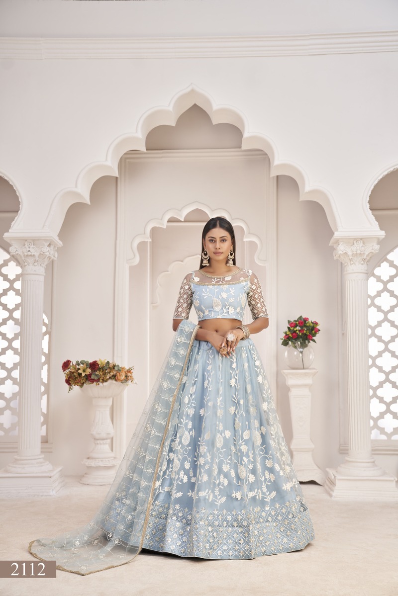 Stylish Embroidered Sequins Work Semi Stitched Net Lehengas For Weddings 2112
