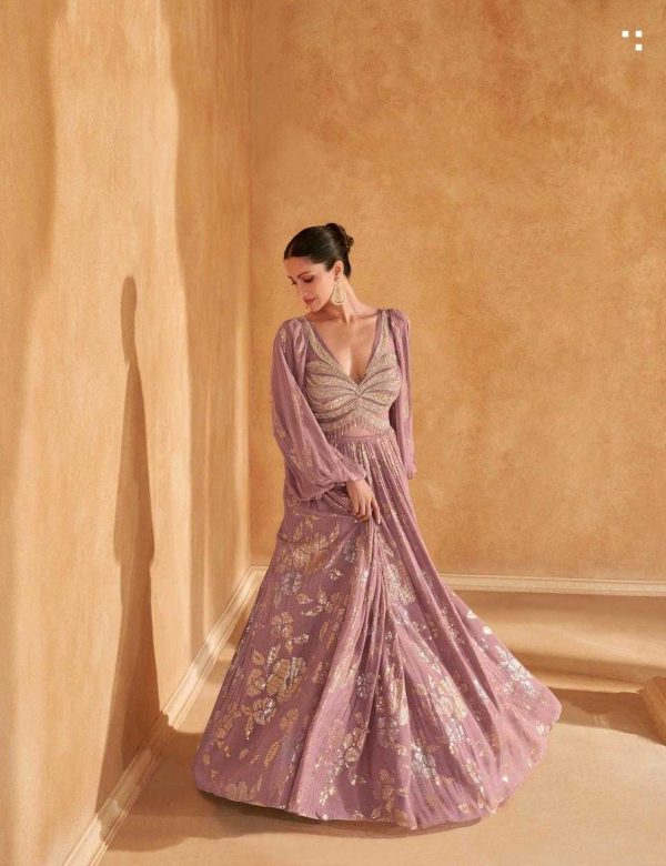 Lavender Chinon Silk & Net Indowstern Wedding Gown for Bridesmaid 5630