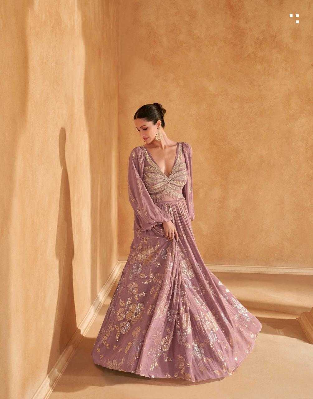 Lavender Chinon Silk & Net Indowstern Wedding Gown for Bridesmaid 5630