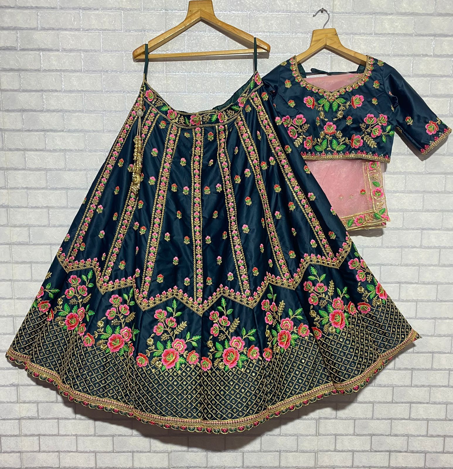 Heavy Silk Navy Blue Semi Stitch Wedding Lehenga AF1020