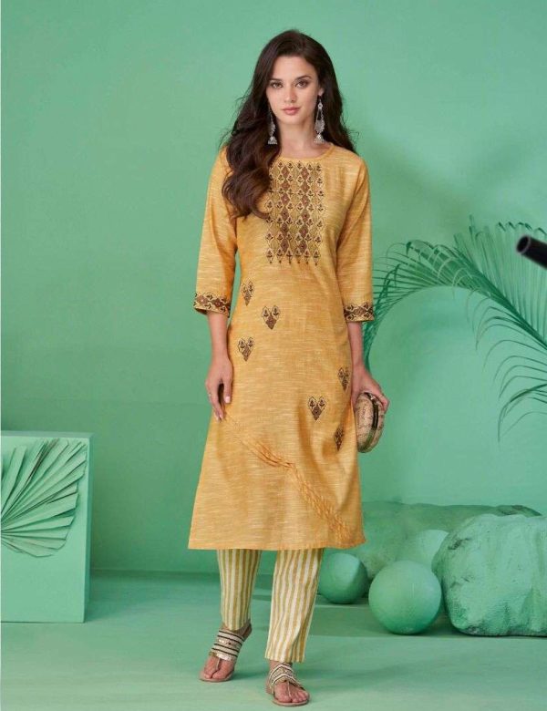 Caramel Pure Cotton Mirror Work Kurti Pant Set 625