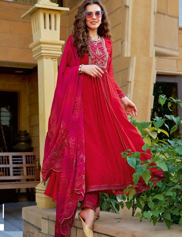 Red Silk Anarkali Style Festive Wear Churidar Suits 4994