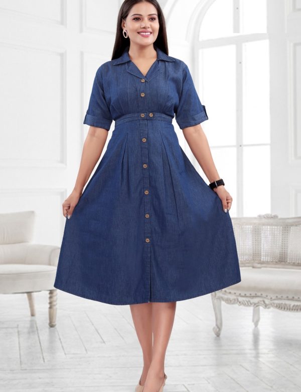 Stylish Denim Long Straight Fit Kurtis 6033