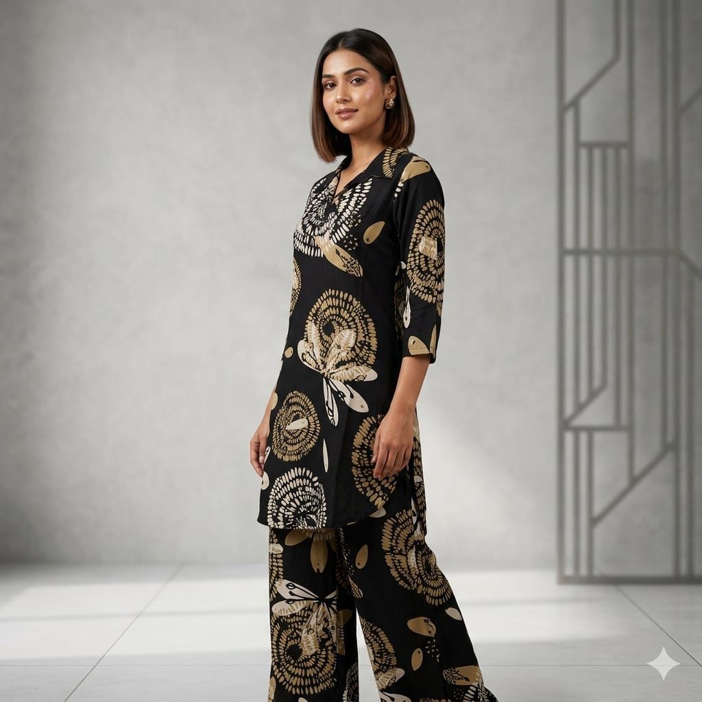 Summer Collection Pure Rayon Black Full Stitched Cord Set 3