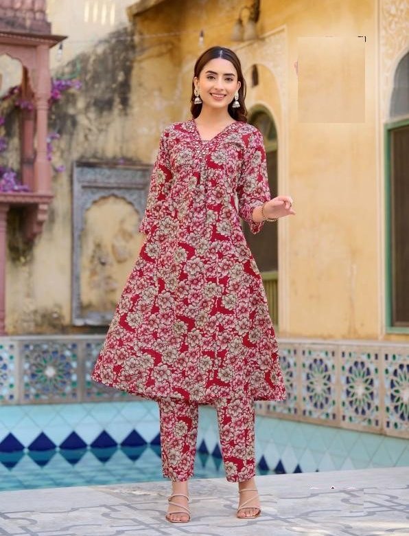 Red Pure Cotton Kurta Sets For Summer 1001