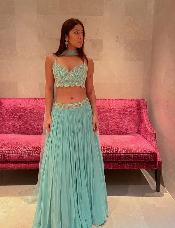 Heavy Georgette Turquoise Wedding Lehenga E-005