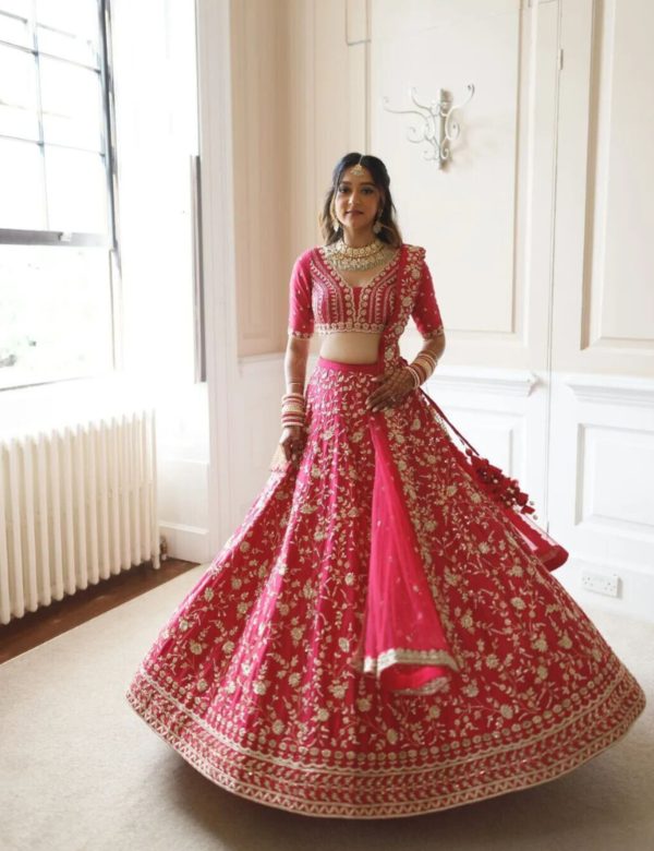 Fuchsia Silk Heavy Embroidery Wedding Lehenga E-006