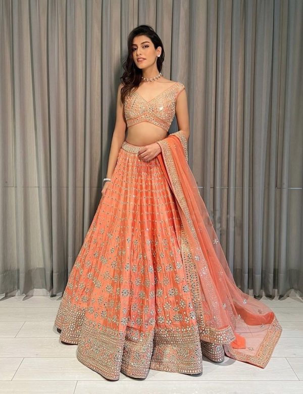 Orange Heavy Silk Wedding Lehenga With Sequins Work E-007