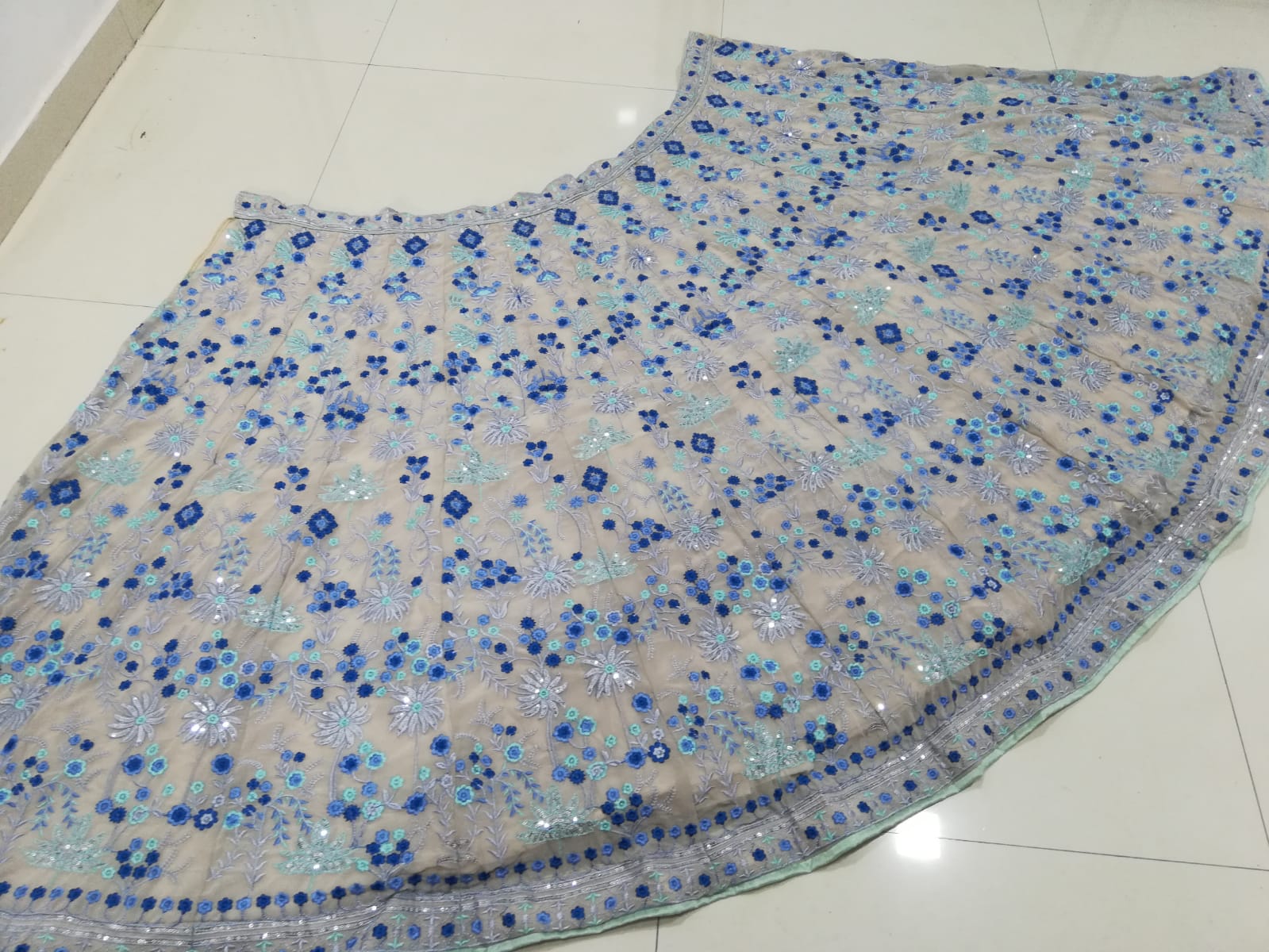 Light Blue Floral Embroidery Georgette Semi Stitched Wedding Lehenga E-008 - Image 2