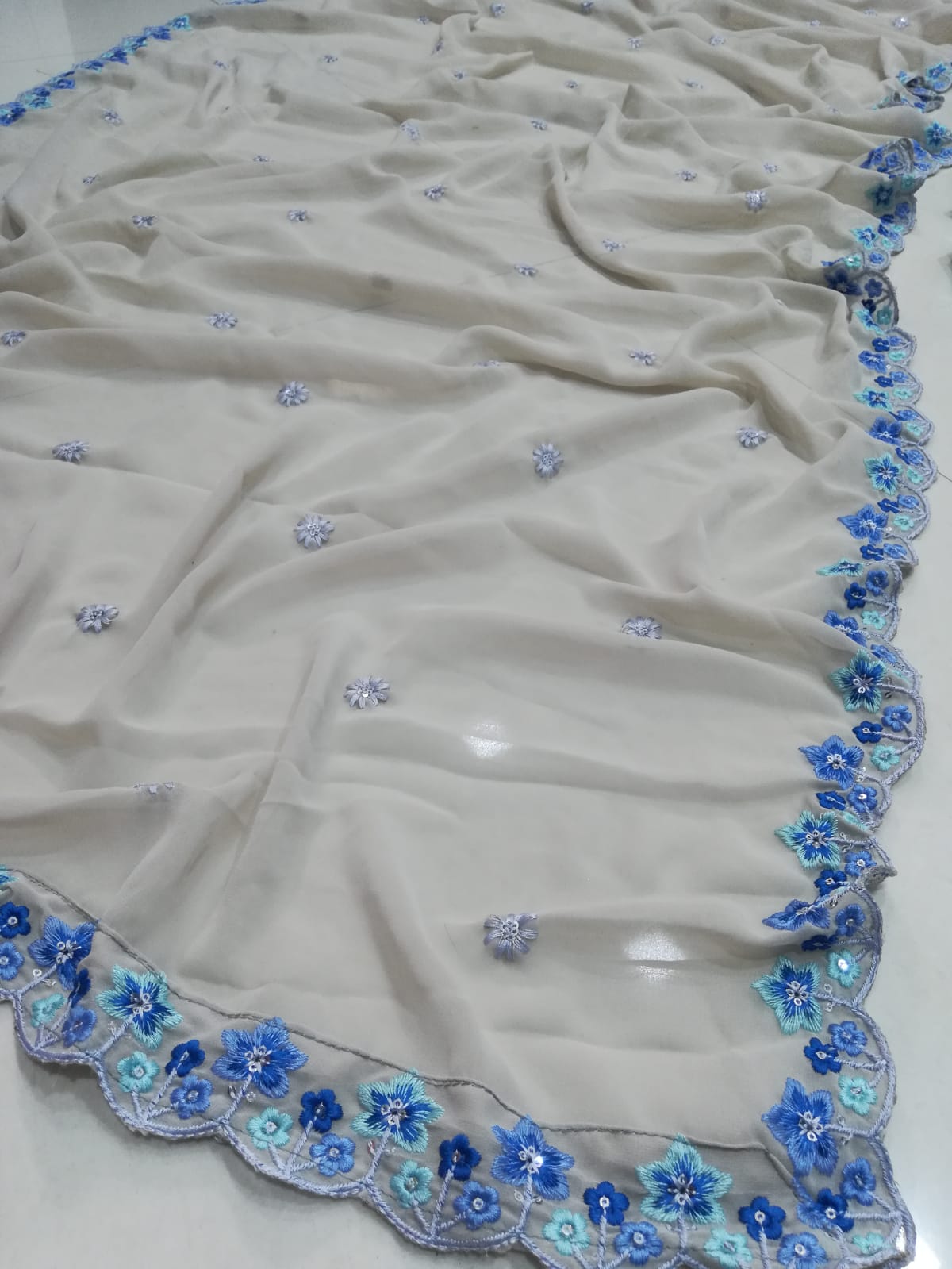 Light Blue Floral Embroidery Georgette Semi Stitched Wedding Lehenga E-008 - Image 3