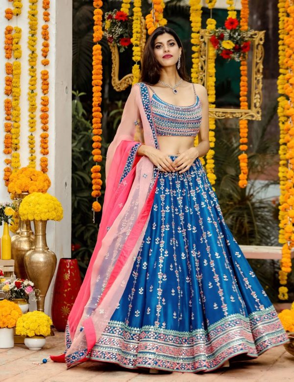 Heavy Chinon Silk Embroidery Work Wedding Lehenga E-026