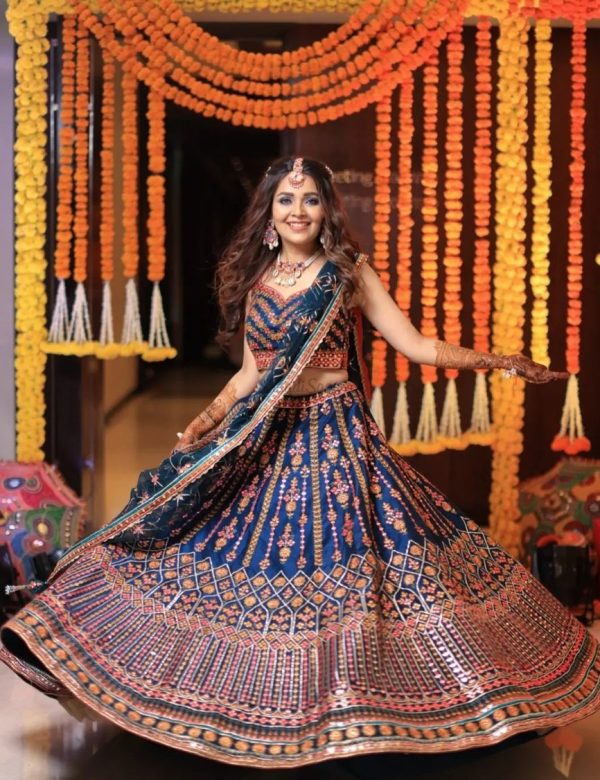Heavy Chinon Silk Royal Blue Wedding Lehenga E-030