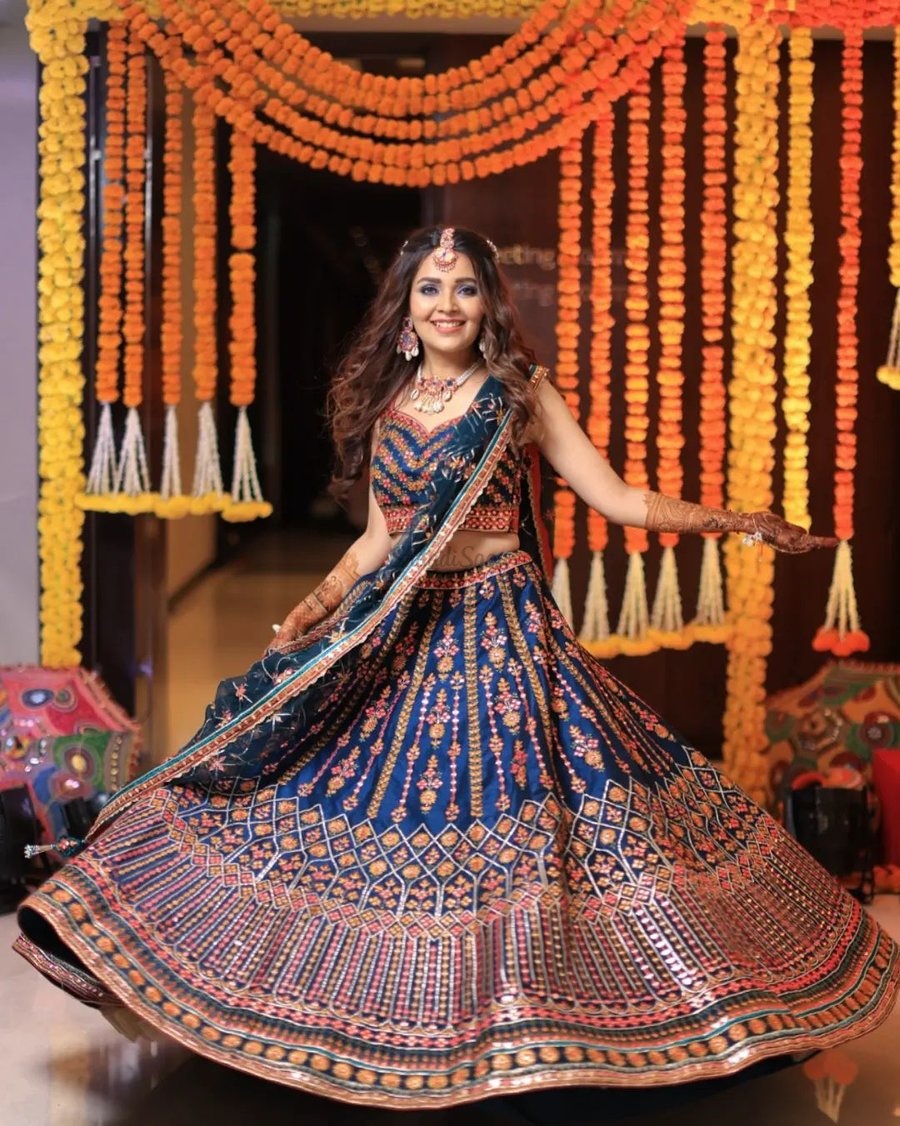 Heavy Chinon Silk Royal Blue Wedding Lehenga E-030