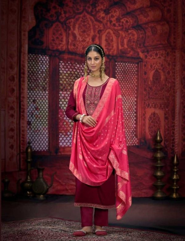 Maroon Full Stitched Plus Size Silk Suits With Jacquard Dupatta 12171