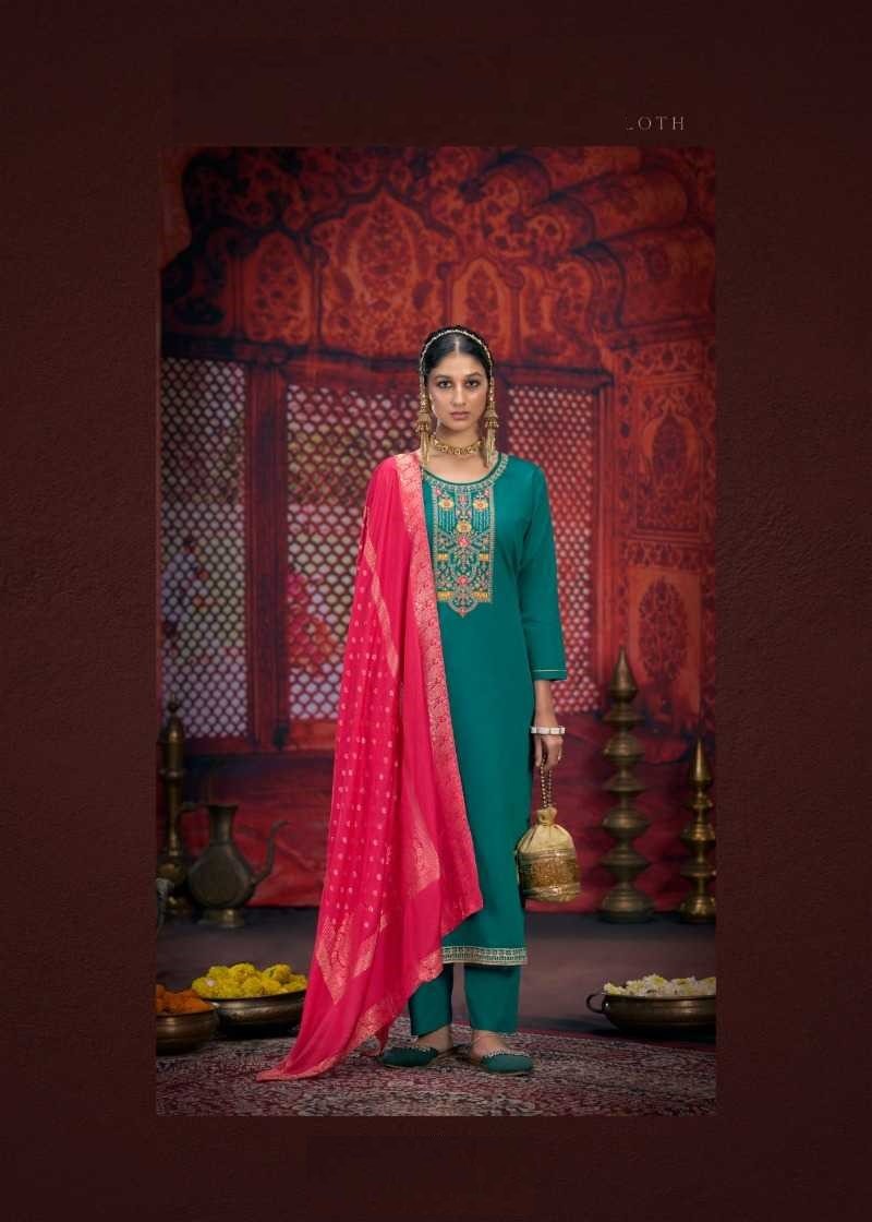 Ocean Blue Full Stitched Plus Size Silk Suits With Jacquard Dupatta 12174