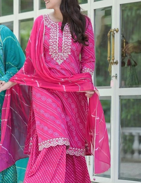 Bandhani Print Georgette Gharara Suits With Leriya Dupatta 1142