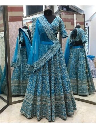 Stylish Blue Satin Wedding Lehenga 156