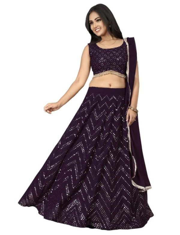 Indo Western Wine Sequins Work Wedding Lehenga 283