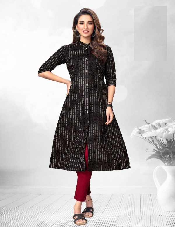 Black Printed A Line Cotton Kurtis 2006