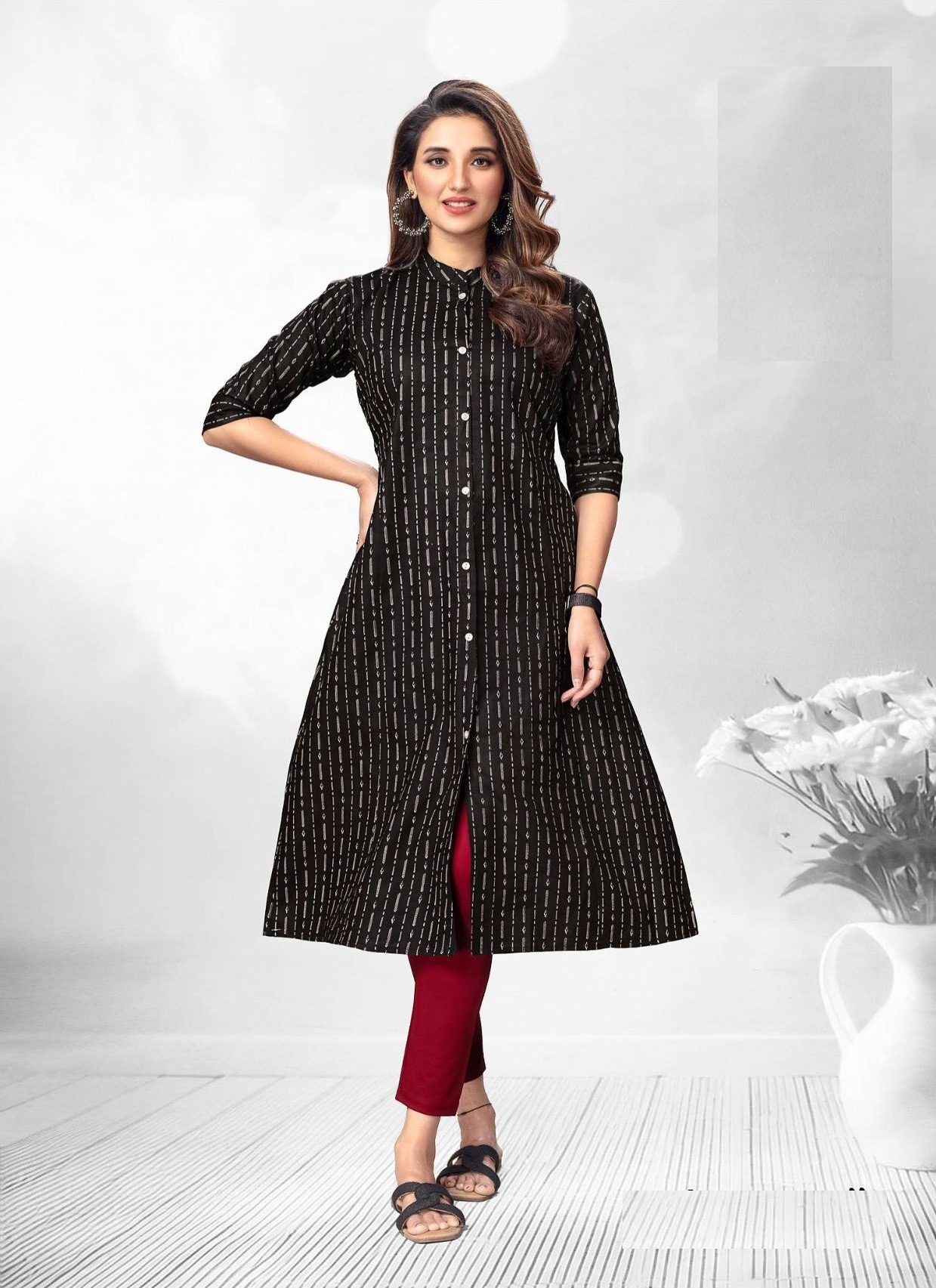 Black Printed A Line Cotton Kurtis 2006