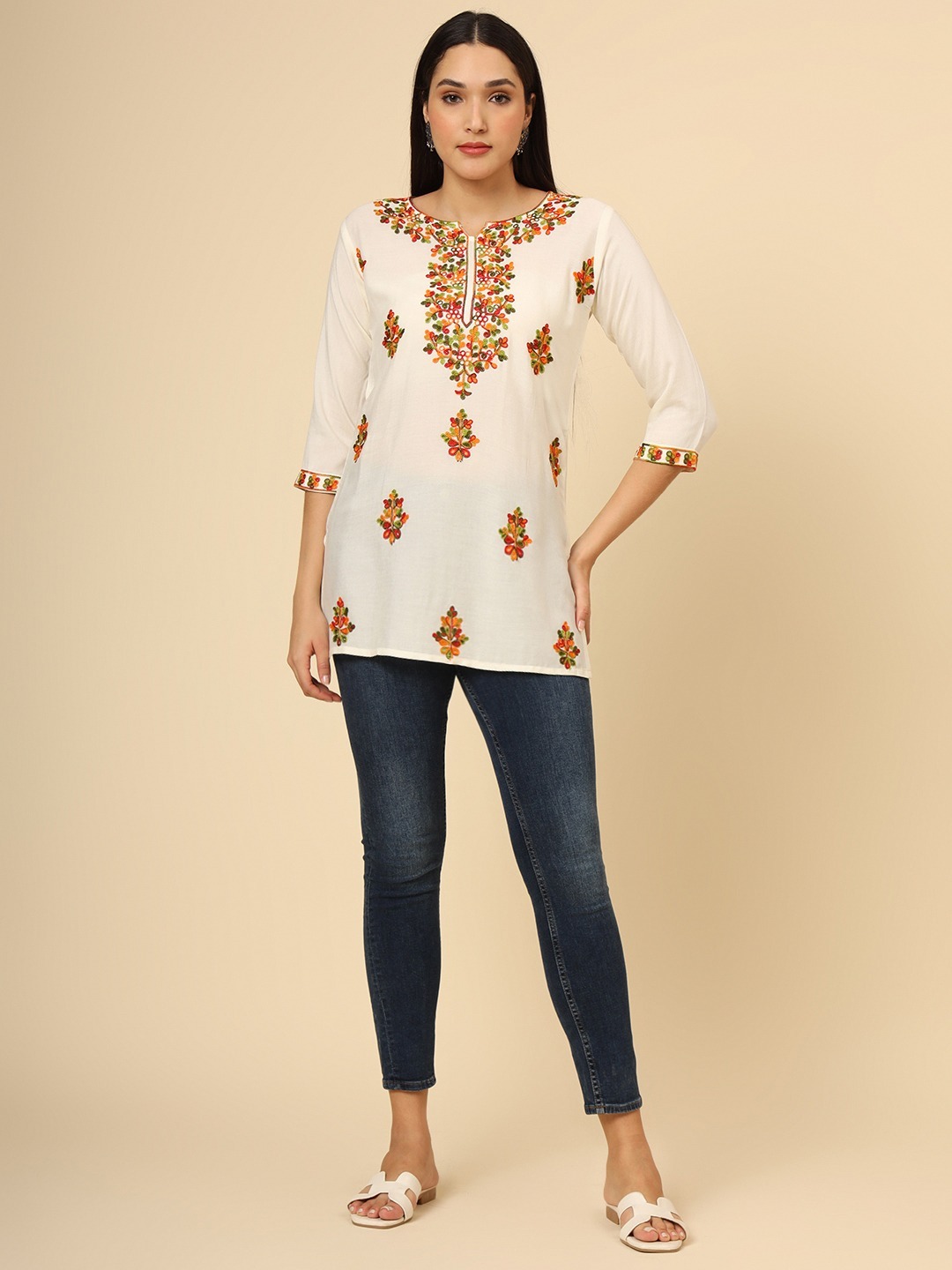 Pure Rayon Multicolor Lucknowi Short Kurtis 6001