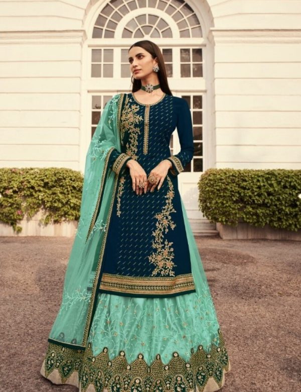 Georgette Plus Size Indowestern Top, Skirt & Dupatta Set 7006