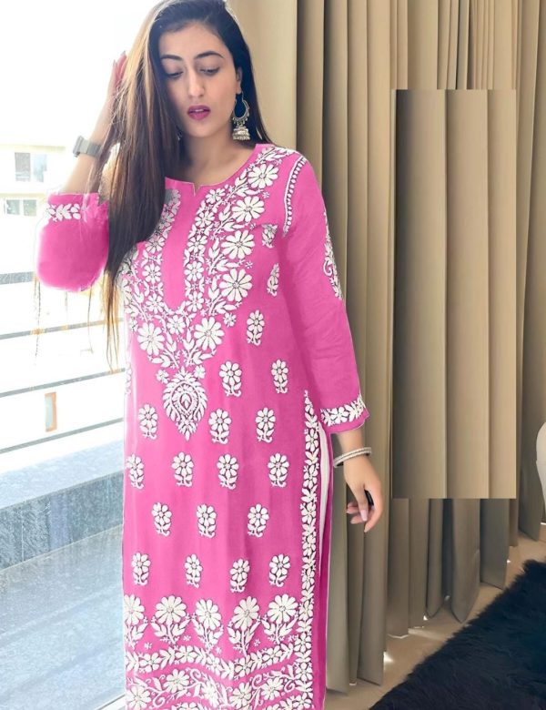 Light Pink Lucknowi Work Kurta & Pant Set 1213