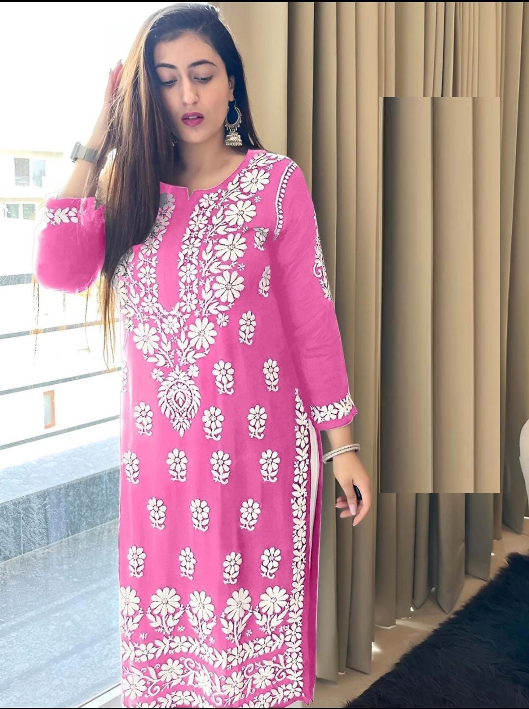 Light Pink Lucknowi Work Kurta & Pant Set 1213