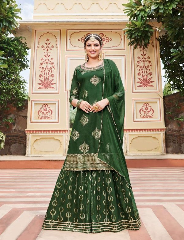 Bottle Green Soft Silk Full Stitch Gharara Set 2004