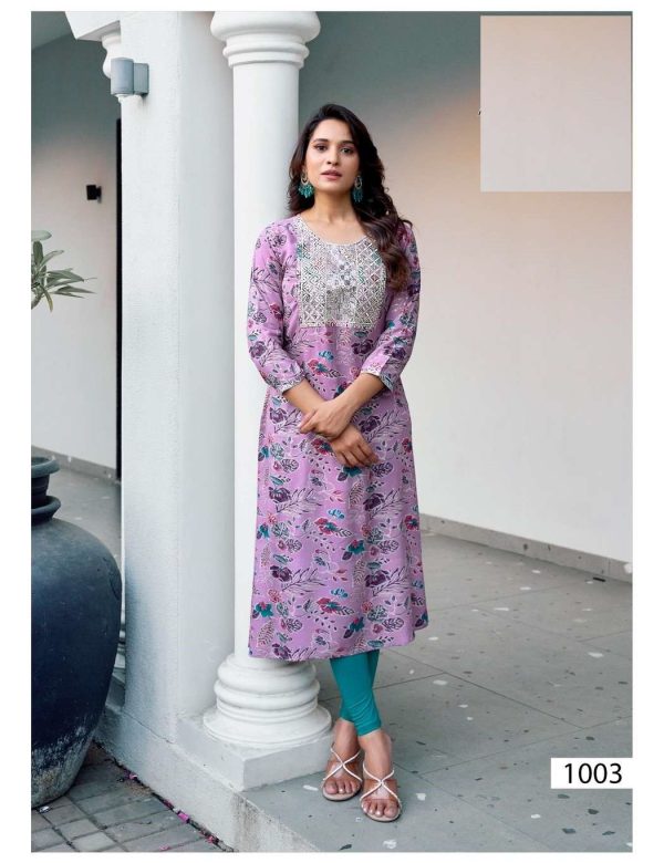 Purple Bandhani Print Mal Cotton Straight Fit Kurtis 1003