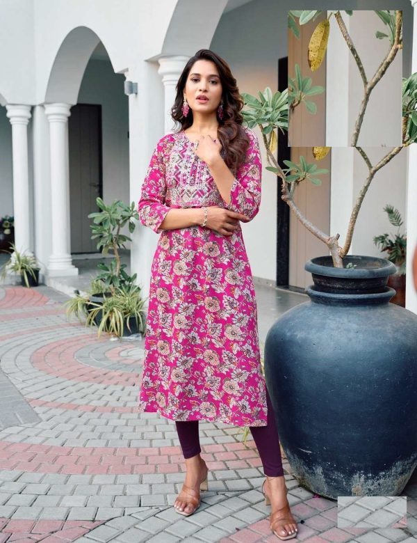 Rose Pink Bandhani Print Mal Cotton Straight Fit Kurtis 1005