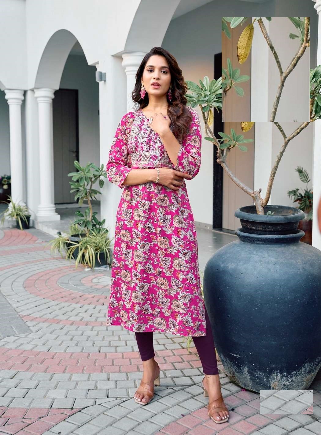 Rose Pink Bandhani Print Mal Cotton Straight Fit Kurtis 1005