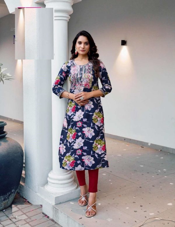 Dark Blue Bandhani Print Mal Cotton Straight Fit Kurtis 1006