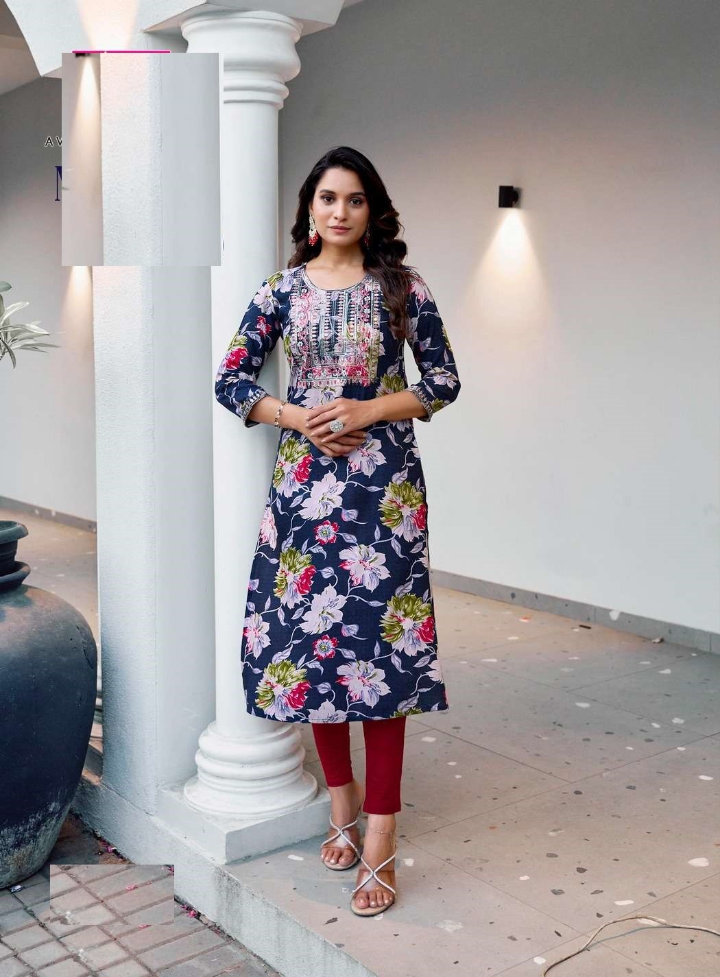 Dark Blue Bandhani Print Mal Cotton Straight Fit Kurtis 1006