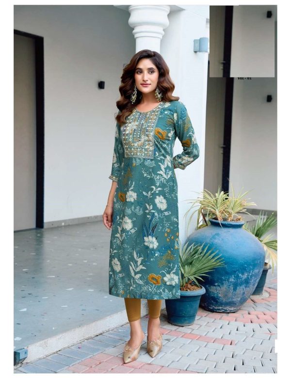 Blue Bandhani Print Mal Cotton Straight Fit Kurtis 1007