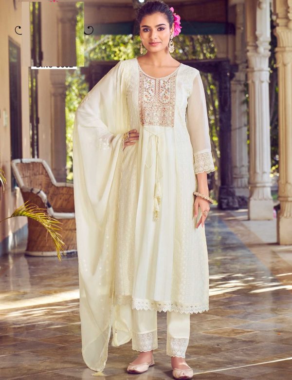 Pure White Georgette Chikankari Work Premium Full Stitch Suits 5062