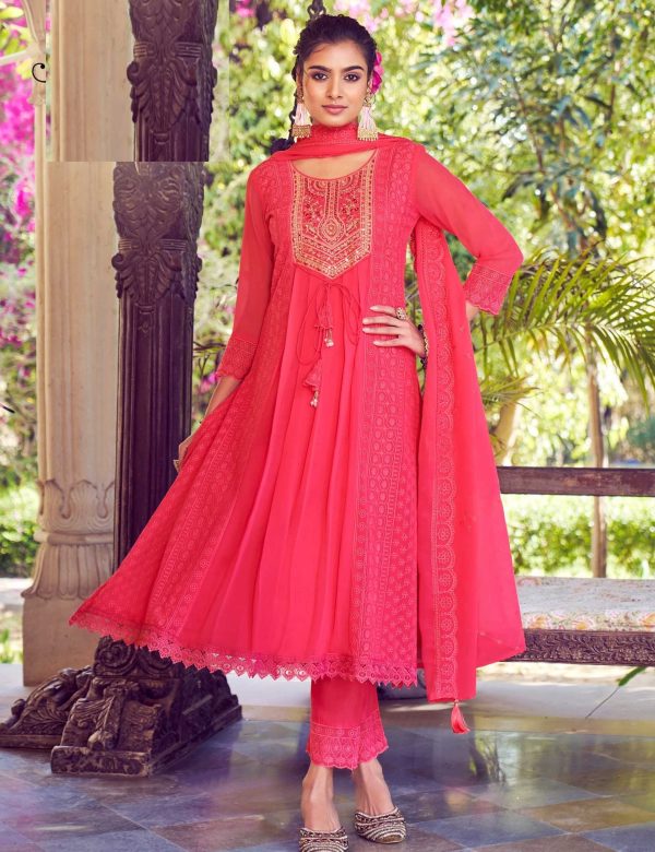 Pink Georgette Chikankari Work Premium Full Stitch Suits 5065