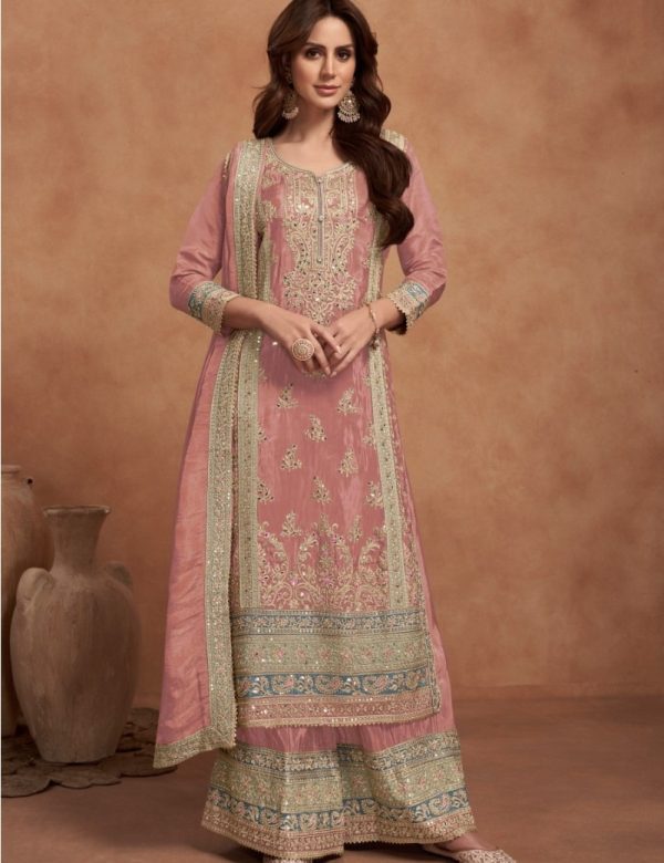 Heavy Embroidery Semi Stitched Silk Wedding Palazzo Suits 7453
