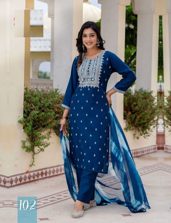 Dark Blue Printed Roman Silk Suits With Soft Silk Dupatta 102