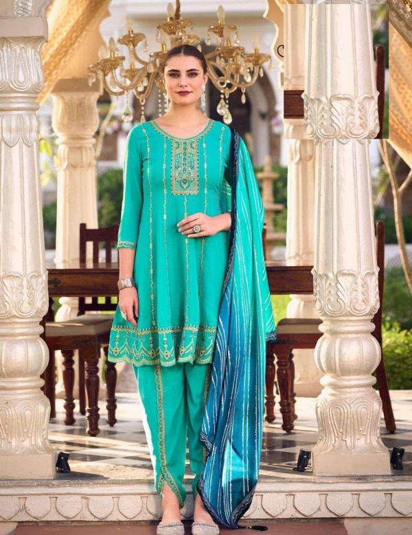 Georgette Silk Tulip Pants Embroidered Festival Suits For Women 5711