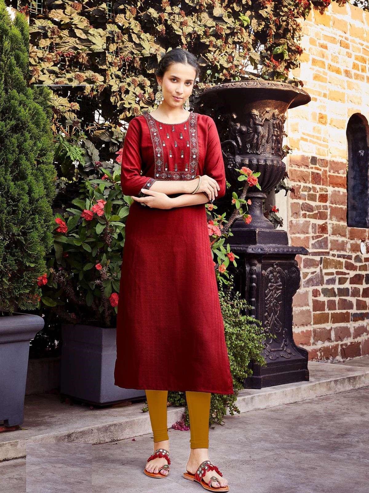 Festive Wear Fancy Fabric Full Stitch Kurtis 10002