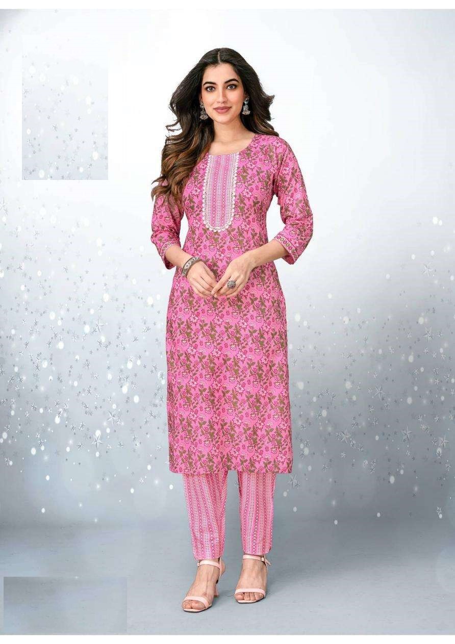 Summer Collection Plus Size Light Pink Pure Cotton Kurta And Pant Set 1009